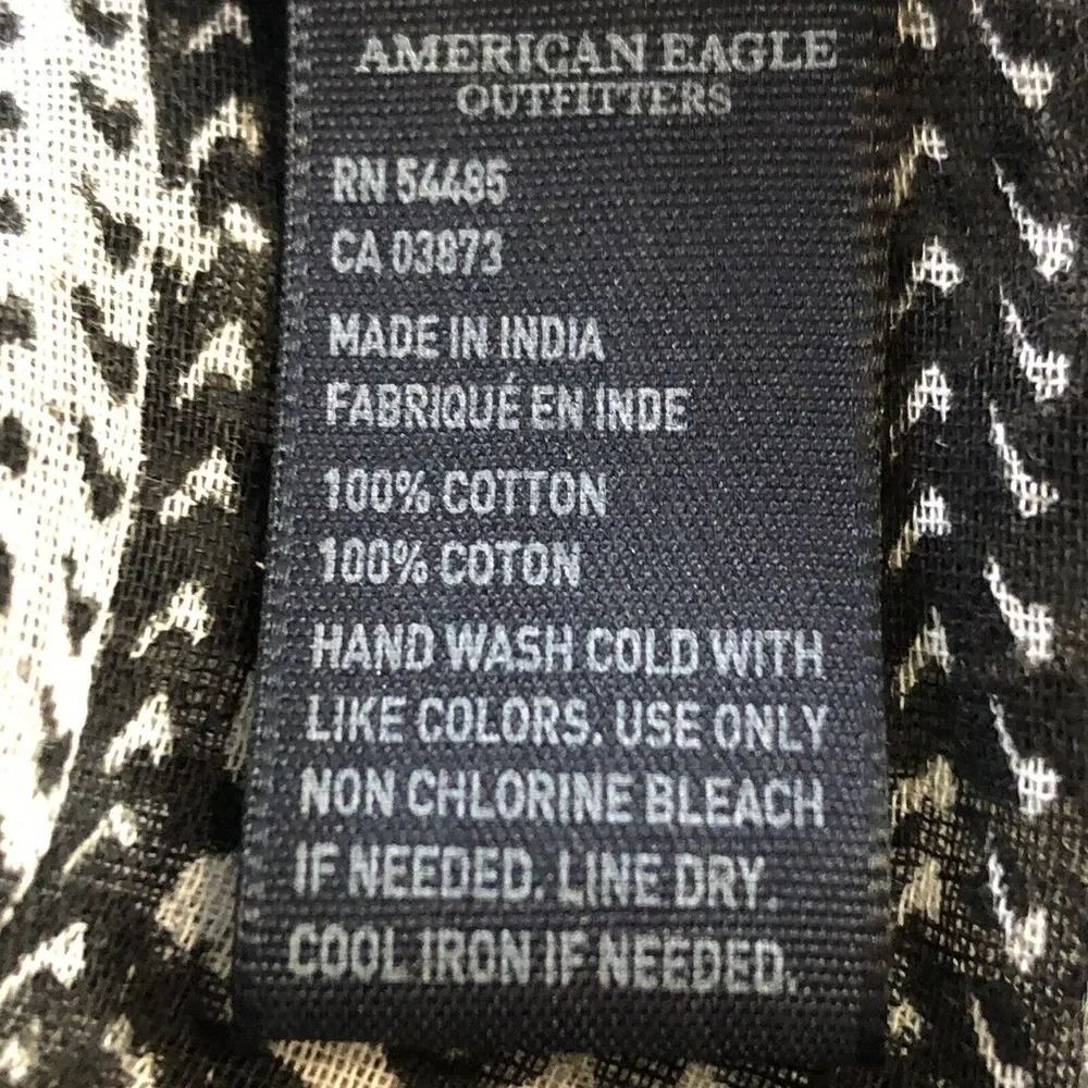 American Eagle Infinity Scarf B/W Sheer Blue Crochet Trim Boho Aztec 100% Cotton